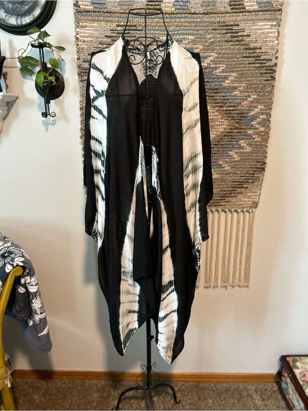 Black & White Open Front Drape Swimsuit Cover Up